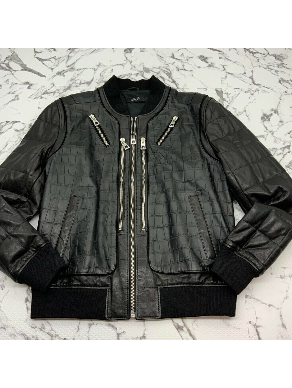 Men's Black Silver Motorcycle Lambskin Genuine Leather